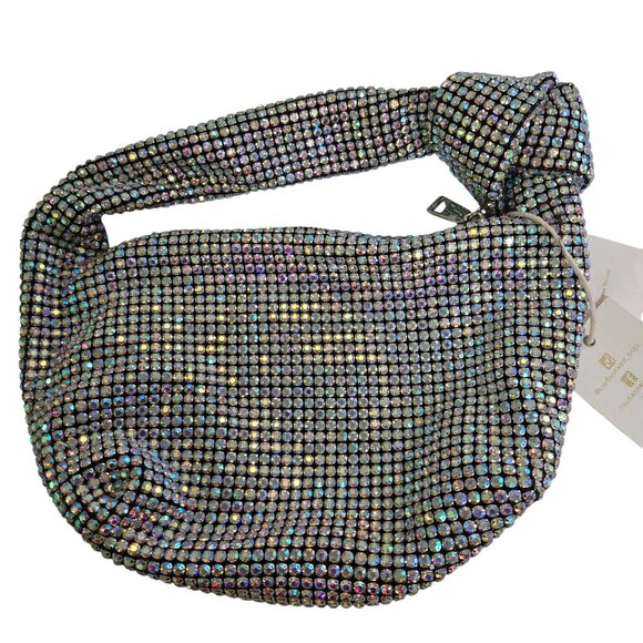 Madison West NWT Aurora Borealis Rhinestone Crystal Dumpling Bag Knot Top Handle - Picture 3 of 7